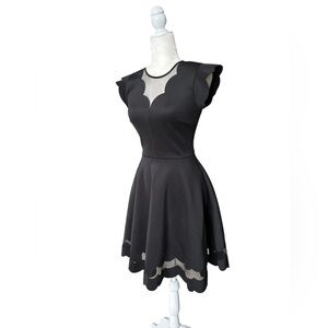 TED BAKER Sharlot Paneled Scallop Dress Black Size 0 (fits XS–S)